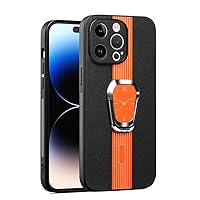 ONNAT- Leather Case for iPhone 15 Pro Max/15 Pro/15 Plus/15 Camera Protection Phone Case Ultra Thin Magnetic Kickstand Ring Anti-Slip Cover (Orange,15 Pro Max'')