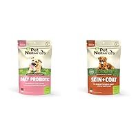 Pet Naturals 120M CFUs Probiotics for Dogs 60 Chews & Skin and Coat for Dogs with Dry, Itchy Skin 30 Chews Bundle