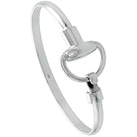 Sterling Silver Snaffle Bit Bracelet Bangle Hook & Eye Catch 7/8 inch Wide, 7 1/2 inch Long