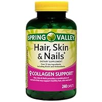 Spring Valley - Hair, Skin & Nails, Over 20 Ingredients Including Biotin and Collagen, 240 Caplets + Small Vitamin Box (Color Varies)