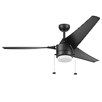 Prominence Home Teo, 56 Inch Contemporary Wet Rated Outdoor LED Ceiling Fan with Light, Pull Chain, Dual Mounting Options, 3 Weather Resistant Blades, Reversible Airflow - 51862-01 (Matte Black)