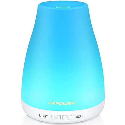 URPOWER 2nd Version Essential Oil Diffuser with Adjustable Mist Mode Waterless Auto Shut-Off and 7 Color LED Lights for Home Office, One Size (Pack of 1), White