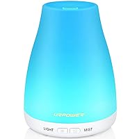 2nd Version Essential Oil Diffuser with Adjustable Mist Mode Waterless Auto Shut-Off and 7 Color LED Lights for Home Office, One Size (Pack of 1), White
