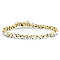 SZUL 3 Carat TW - 10 Carat TW Certified Natural Mined Diamond Three Prong Tennis Bracelet Available in 14K White and Yellow Gold