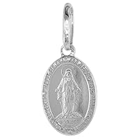 15mm Very Tiny Sterling Silver Miraculous Medal Necklace Oval Virgin Mary Italy 1/2 inch