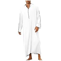 Fashion Extra Long Long Sleeve Tunics Men Birthday Father'S Day V Neck Tunic Loose Fit Soft Coloured Polyester White S