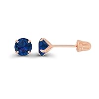 Solid 14k Gold Hypoallergenic 4mm Round Birthstone Solitaire Prong Set Screw Back Stud Earrings