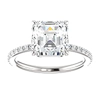 Riya Gems 5 CT Asscher Cut Solitaire Moissanite Engagement Ring, VVS1 4 Prong Irene Knife-Edge Silver Wedding Ring, Woman Gift, Promise Gift