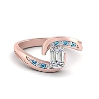 Choose Your Gemstone Channel Set Swirl Diamond CZ Ring Rose Gold Plated Emerald Shape Side Stone Engagement Rings Matching Jewelry Wedding Jewelry Easy to Wear Gifts US Size 4 to 12