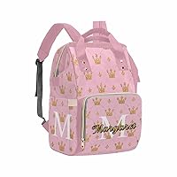 Artsadd Personalized Diaper Bag with Name, Customized Pink Golden Crown Nappy Backpack with Thermal Pockets Handbag Shoulder Bag Multi-function Bags for Women Men