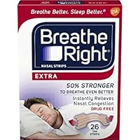 Breathe Right Extra Strength Nasal Strips for Drug-Free Congestion Relief, Tan, 26 Count - Pack of 4