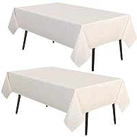 MYSKY HOME 2Pack Beige Tablecloth 60x84 Inch Rectangle Table Cloth for 4 Feet Table- Wrinkle Resistant Washable Polyester Table Cover for Dining Party and Camping