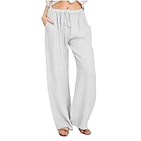Womens Summer High Waist Pants Causal Wide Leg Pants Loose Athletic Trousers with Pocket Lounge Holiday Pants