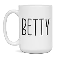 Personalized Name Betty Ceramic Coffee Mug for Girls and Women, 15-Ounce White