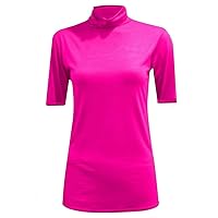 Womens Short Sleeve Turtle Polo Neck T-Shirt Stretchy Plain Casual Basic Tops Cerise
