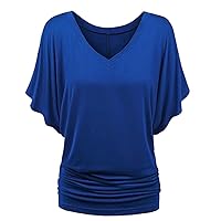 Women's Plus Size Tunic Top V Neck Batwing Sleeve Casual Blouses T Shirts Loose Ruched Blouses Clothes S-5XL