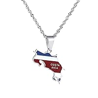 Stainless Steel Costa Rica Map Flag Pendant Necklaces Gold Color Chain Jewelry