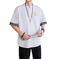 Men's Chinese-Style Short-Sleeve T-Shirt with Casual Retro Embroidery Shirt