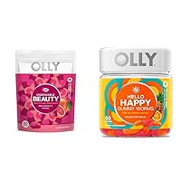 OLLY Undeniable Beauty Hair Skin Nails Gummy Grapefruit 60 Count & Hello Happy Gummy Worms Mood Balance Tropical Zing 60 Count Bundle