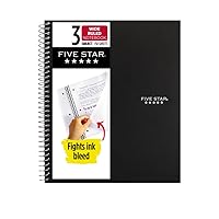 Five Star Spiral Notebook, 3 Subject, Wide Ruled Paper, 10-1/2