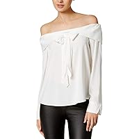 Womens Bow Knit Blouse, White, Large