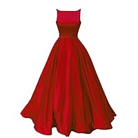Prom Dresses Long Satin A-Line Formal Dress for Women with Pockets Red Size 2