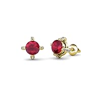 Round Diamond Ruby 1 1/4 ctw Womens Stud Earrings 14K Gold