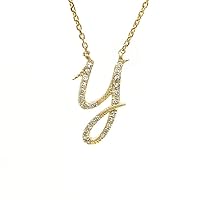 14k Yellow Gold Initial Y Single Cut Micro Pave Set 0.10 dwt Diamond Necklace