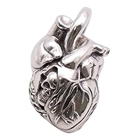Solid 925 Sterling Silver 3D Anatomical Heart Pendant Necklace Human Organ Anatomy Heart Pendant Charm with Skull for Men Women 60cm Chain