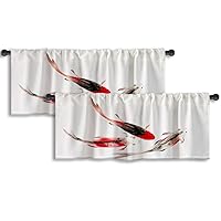 Flower White Kitchen Valances for Windows Treatments 2 Pack Chinese Color Fish Water Animal Calligraphy Japan Nature Curtains for Kitchen Living Room Bathroom Window, 52x18 Inch