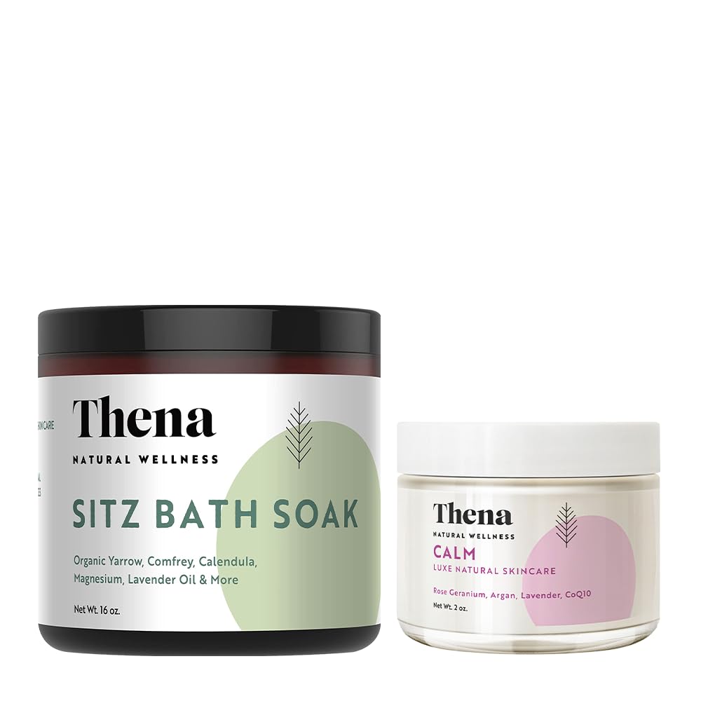 Thena Natural Wellness Organic Sitz Bath Soak and Calm Face Moisturizer Cream Bundle