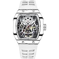 JINLERY Skeleton Automatic Mechanical Men Tourbillon Tonneau Wrist Watch Carbon Fiber Silicone Sapphire Crystal Waterproof Luminous Spider Hollow Clock