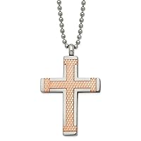 28mm Chisel Titanium Polished Rose Ip Plated Laser Cut Religious Faith Cross Necklace 22 Inch Jewelry Gifts for Women