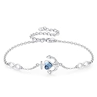 Anchor Bracelet Anklet For Women Girls 925 Sterling Silver Adjustable Blue Heart Crystal Anchor & Rudder Bracelet Anklet Nautical Ocean Jewelry Gifts