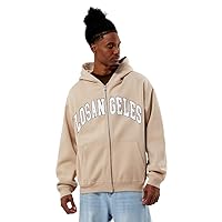 PacSun Men's Los Angeles Chenille Full Zip Hoodie - Brown size Small