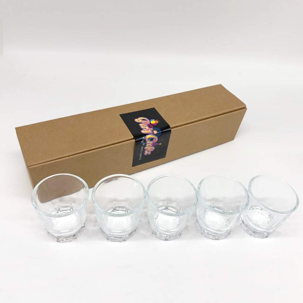 Korean Soju Shot Glass Set – 5 Piece Clear Glasses Heavy Base with Hard Case Cup 1.7 Ounce Dishwasher Safe Clarity Glassware for Whiskey Tequila Sake Vodka Alcohol Liquor Gift Party Decoration