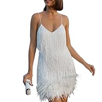 Women's Dress Fringed Feather Flowing 1920s Gatsby Dinner Party Dress Sparkling Backless