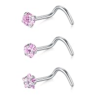 D.Bella 18G 20G Nose Studs Stainless Steel Screw Nose Rings Studs Nostrial Piercing Jewelry for Women Men 1.5MM 2MM 2.5MM 3MM