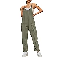 Jumpsuits for Women Summer Casual One Piece Sleeveless Baggy Rompers Spaghetti Strap Overalls Jumpers with Pockets