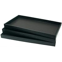 888 Display USA 3-Piece 1 -Inch Deep Black Full Size Plastic Stackable Jewelry Tray 14 3/4