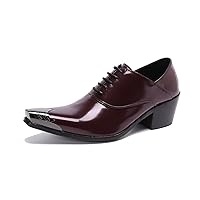 Men's Metal Plain Toe Genuine Leather Lace-Up Comfort Fashion Dress Formal Oxfords Shoes