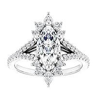 1 CT Marquise Cut Anniversary Ring Moissanite VVS Colorless Wedding Ring for Women Her Bridal Gift Engagement Promise Rings 925 Sterling Silver Split Shank Antique
