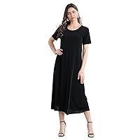 Jostar Women's Basic Midi Dress – Short Sleeve Basic Stretch Casual Swing Flowy T Shirt Long One Piece