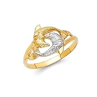 14k Yellow Gold and White Gold Fancy Dolphin Ring Size 7 Jewelry Gifts for Women