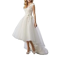 Macria Women's Lace Country Wedding Dresses for Bride High Low Bridal Gowns