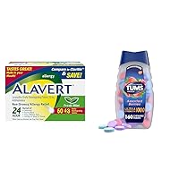 Alavert Allergy 24 Hour 10mg Loratadine 60 Count & TUMS Ultra Strength 1000mg Calcium Carbonate 160 Count Antacid Tablets Bundle