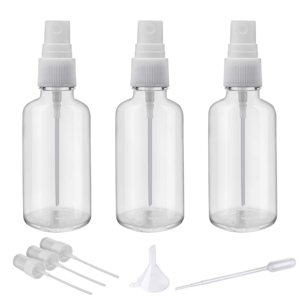 Hydior 2oz Clear Glass Spray Bottles for Essential Oils, Small Spray Bottle with Plastic Sprayer - Set of 3