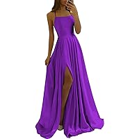 Women's Prom Dresses Long Spaghetti Straps Bridesmaid Dress A Line Slit Formal Evening Ball Gowns with Pockets