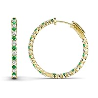 Emerald & Natural Diamond Inside-Out Hoop Earrings 1.39 ctw 14K Yellow Gold