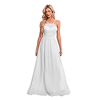 Chiffon Bridesmaid Dresses Long Crew Neck Prom Dresses A Line Formal Party Gowns with Pockets UU35